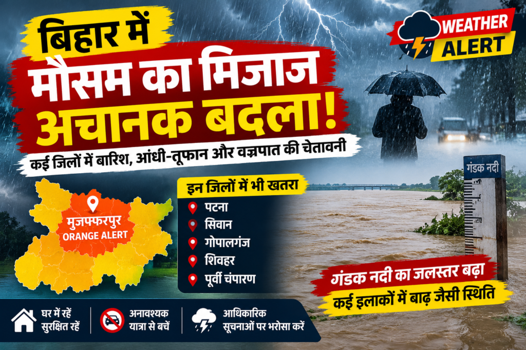 बिहार मौसम अलर्ट और गंडक नदी में बढ़ता जलस्तर