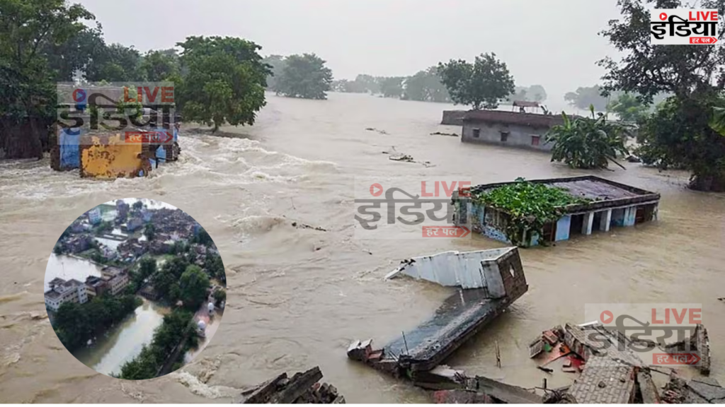 Bihar Flood के दौरान गंगा नदी का बढ़ा हुआ जलस्तर