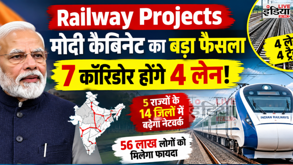 Railway Projects: रेल नेटवर्क को मिलेगी नई रफ्तार, 7 कॉरिडोर को मंजूरी मोदी कैबिनेट की बैठक में सात रेलवे प्रोजेक्ट्स को चार लेन की मंजूरी